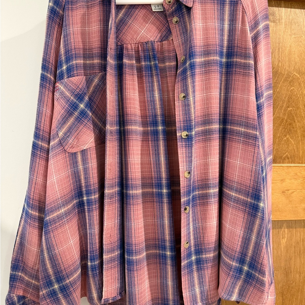 BDG Pink and Blue Plaid Shirt